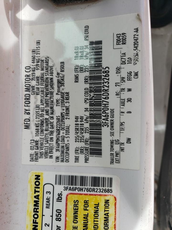 2013 Ford Fusion Se VIN: 3FA6P0H76DR232685 Lot: 62946635