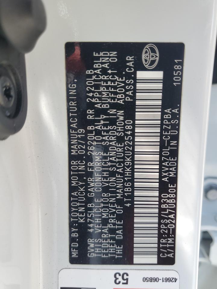 TOYOTA CAMRY 2019 VIN 4T1B61HK9KU225480 фото 13