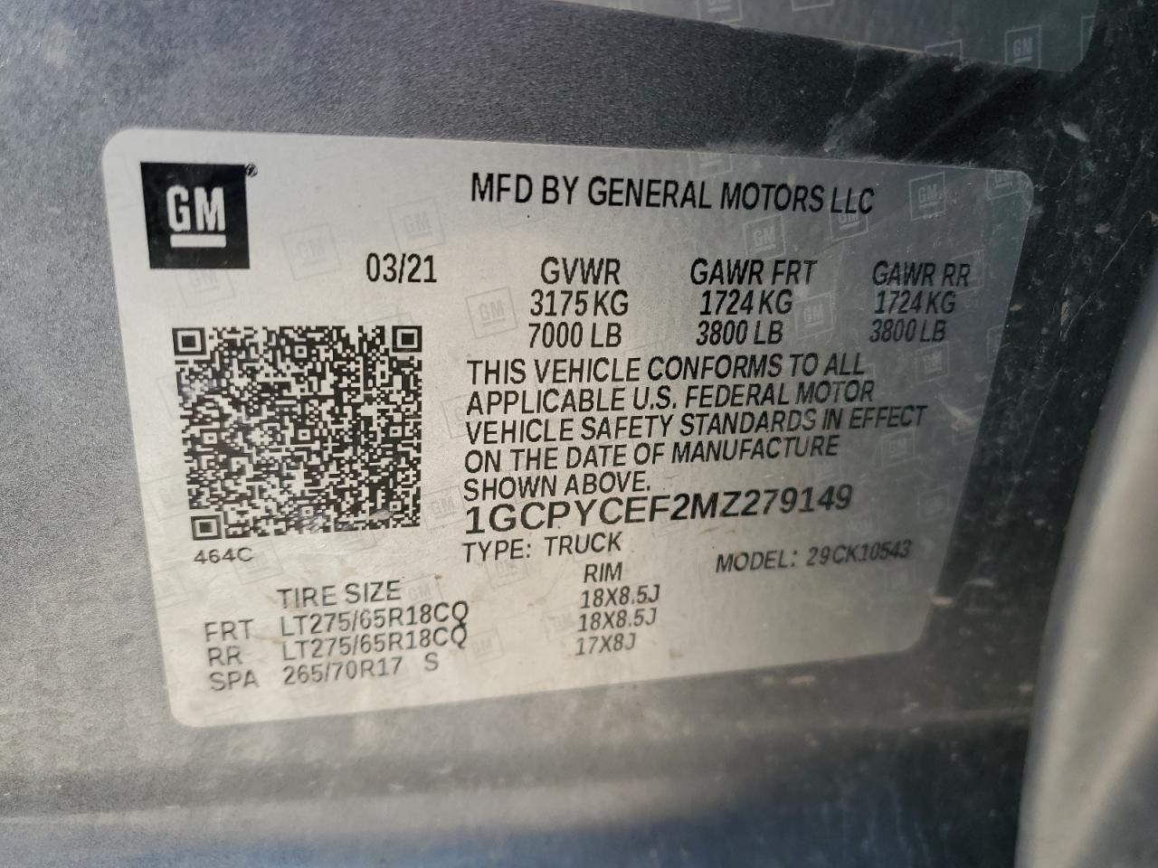 2021 Chevrolet Silverado K1500 Trail Boss Custom VIN: 1GCPYCEF2MZ279149 Lot: 58989265