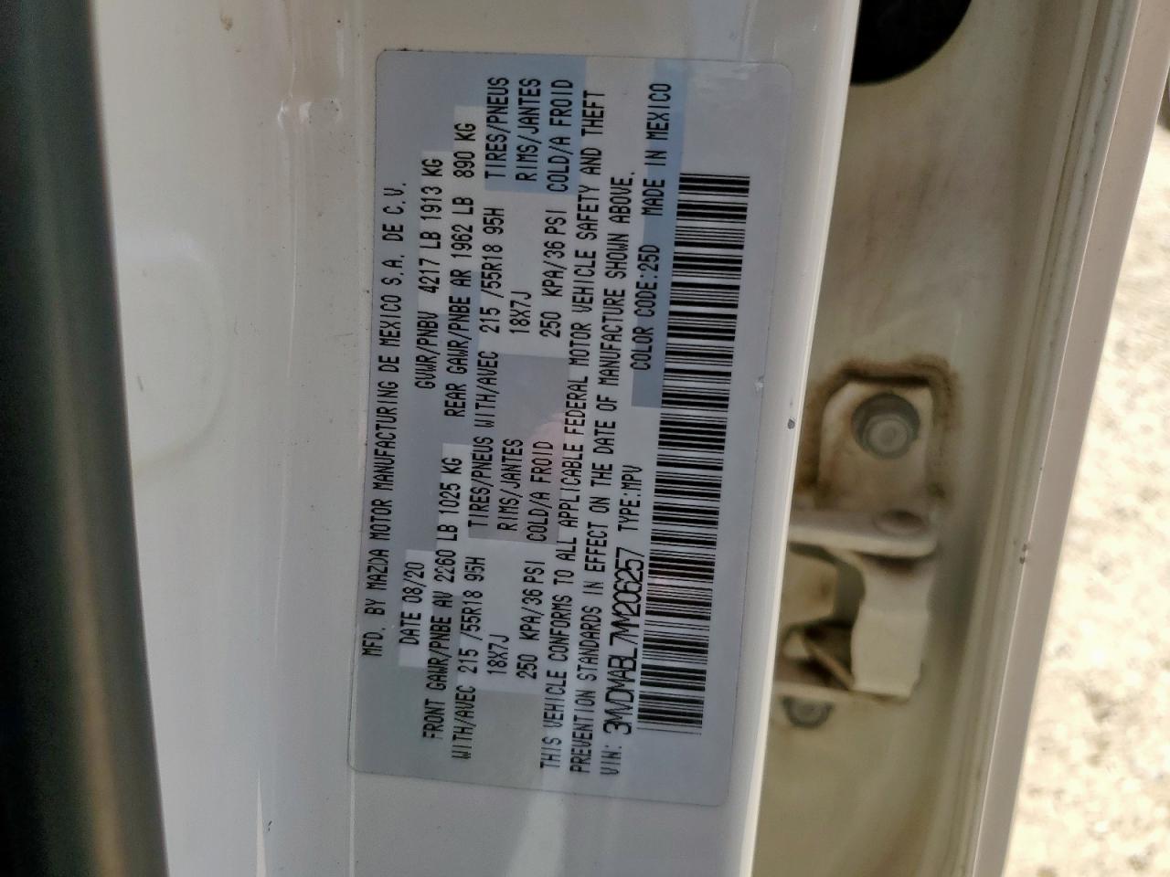 2021 Mazda Cx-30 Select VIN: 3MVDMABL7MM206257 Lot: 60934095