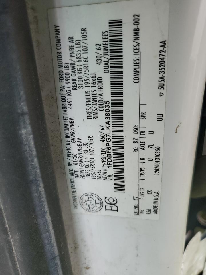 2020 Ford Transit T-350 Hd VIN: 1FDBF6PG7LKA38035 Lot: 60784595