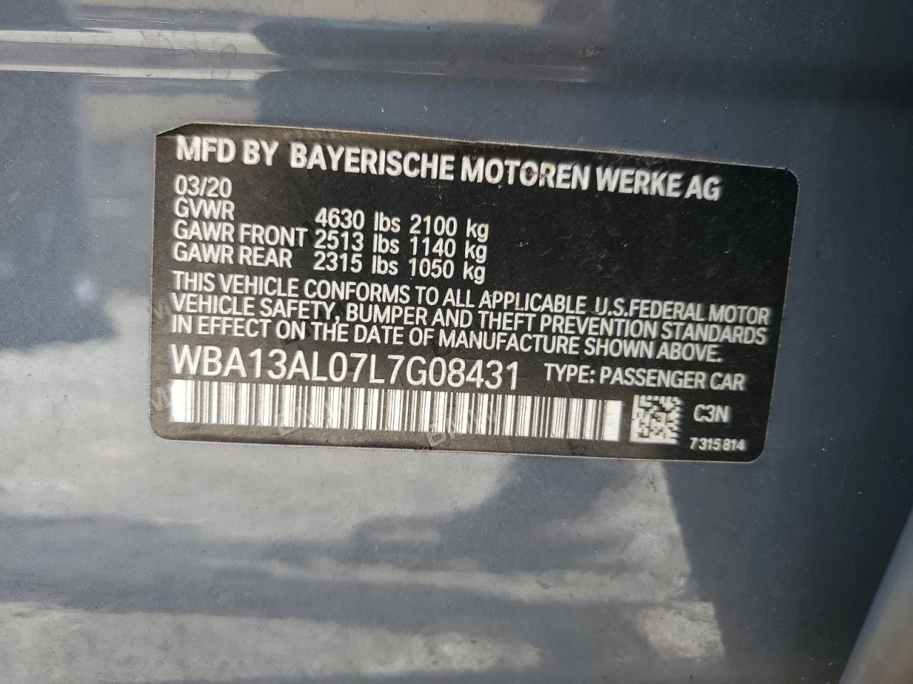 2020 BMW M235Xi VIN: WBA13AL07L7G08431 Lot: 58969745