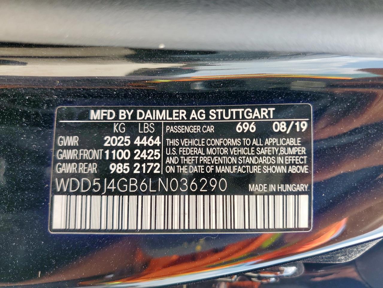 2020 Mercedes-Benz Cla 250 VIN: WDD5J4GB6LN036290 Lot: 60021375