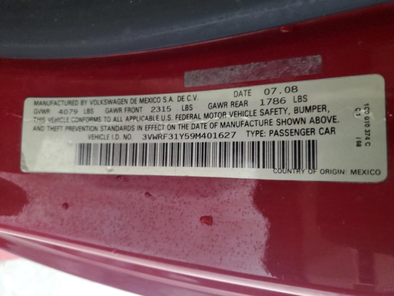 2009 Volkswagen New Beetle S VIN: 3VWRF31Y59M401627 Lot: 60874235