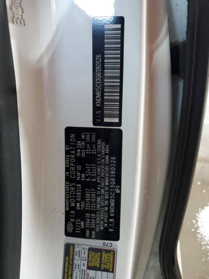 2016 Kia Sedona Lx VIN: KNDMB5C13G6180126 Lot: 62547415