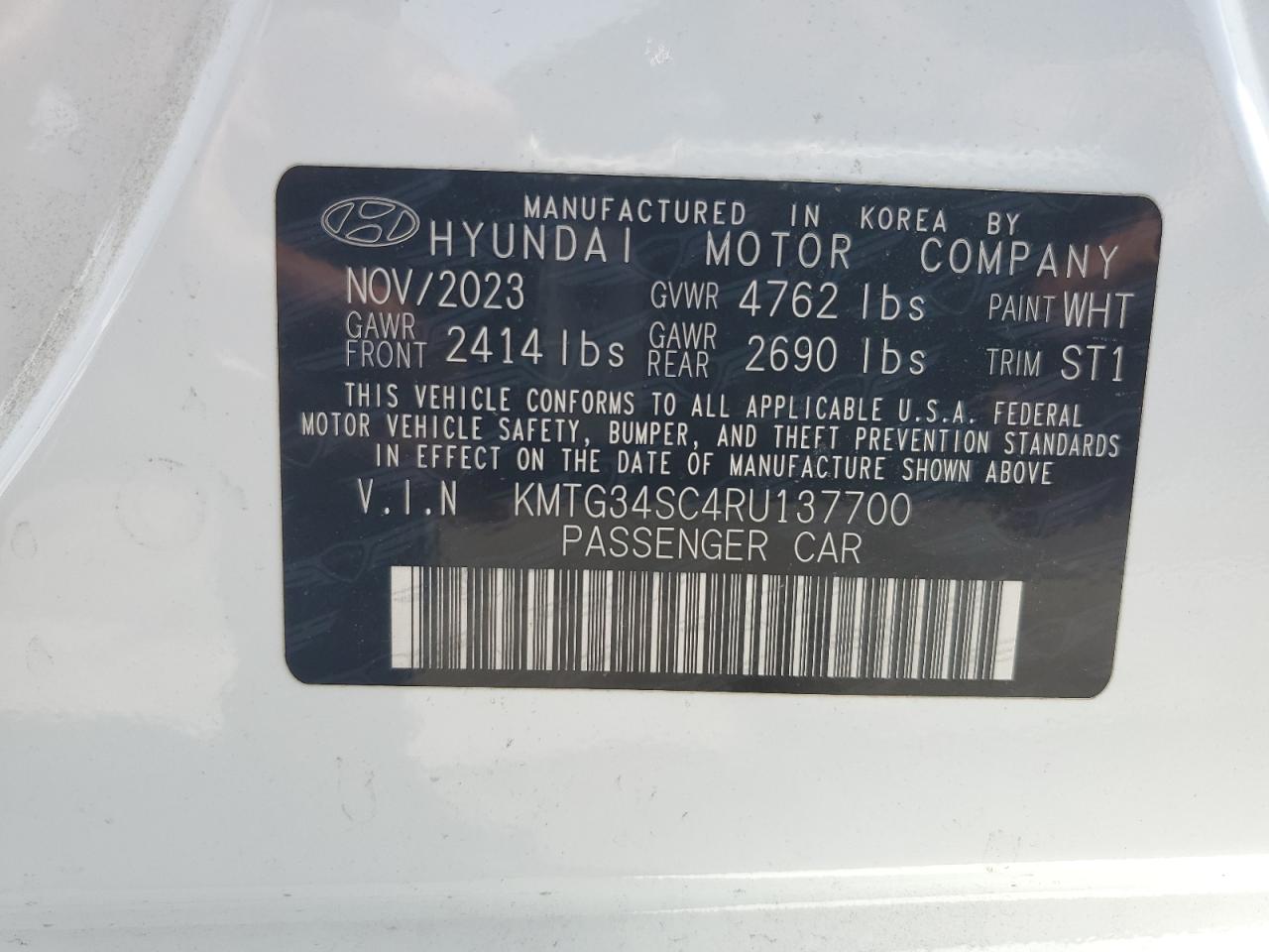 2024 Genesis G70 Base VIN: KMTG34SC4RU137700 Lot: 62257805