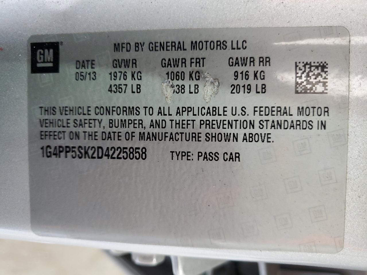 2013 Buick Verano VIN: 1G4PP5SK2D4225858 Lot: 60426245