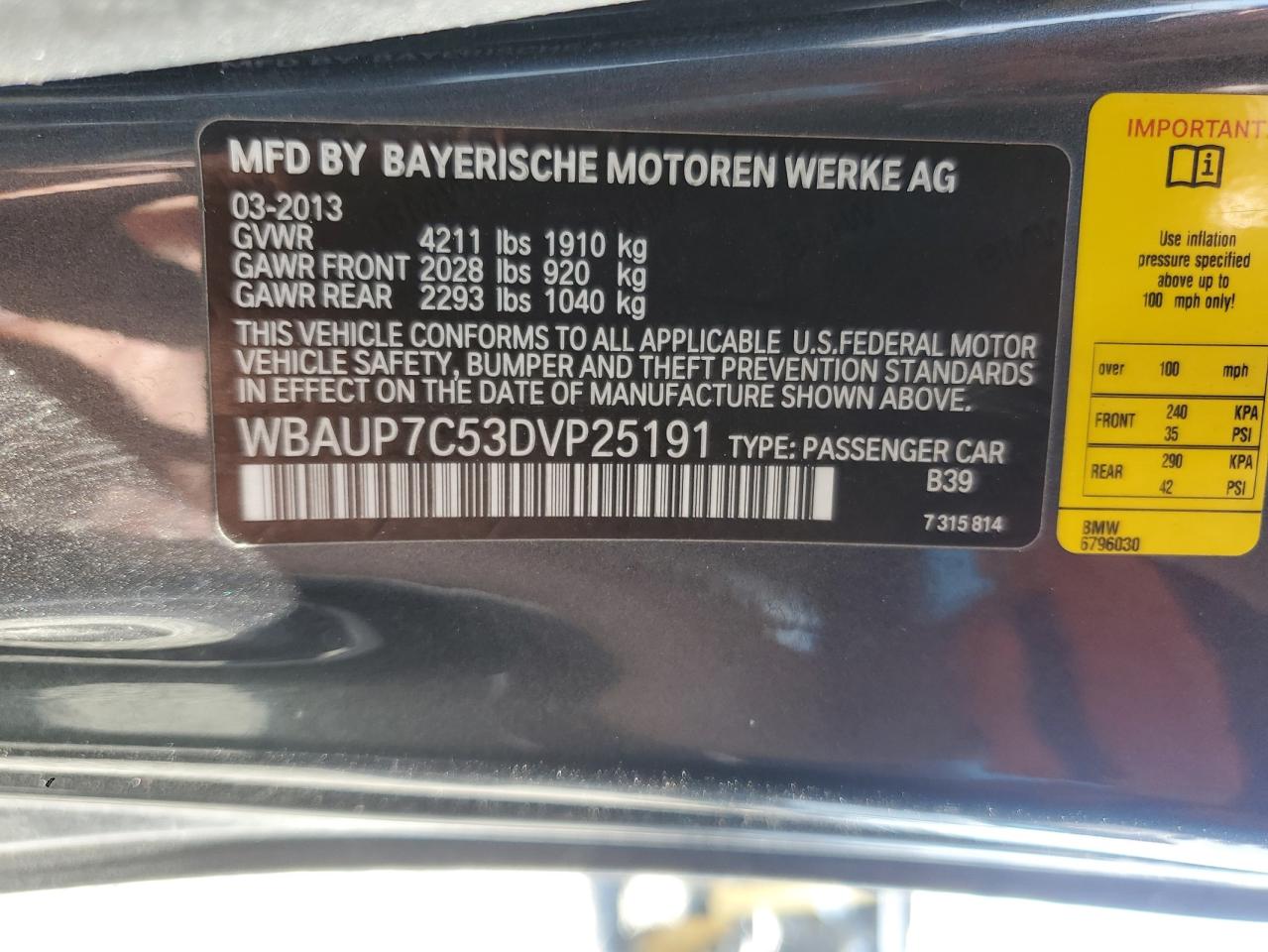 2013 BMW 128 I VIN: WBAUP7C53DVP25191 Lot: 59769185