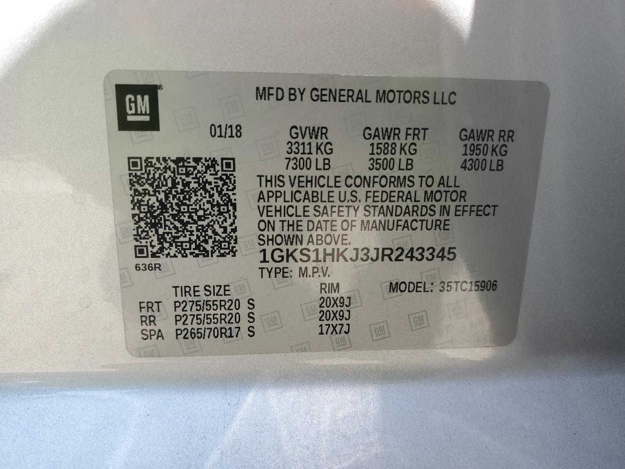 2018 GMC Yukon Xl Denali VIN: 1GKS1HKJ3JR243345 Lot: 62831775