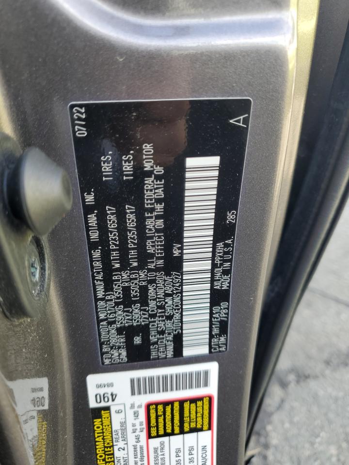 2022 Toyota Sienna Xle VIN: 5TDYRKEC0NS124927 Lot: 62726065