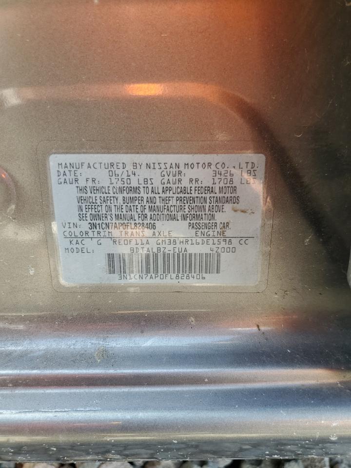2015 Nissan Versa S VIN: 3N1CN7AP0FL828406 Lot: 62924185