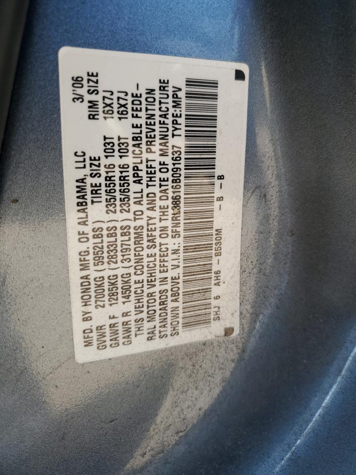 2006 Honda Odyssey Exl VIN: 5FNRL38616B091637 Lot: 61840085