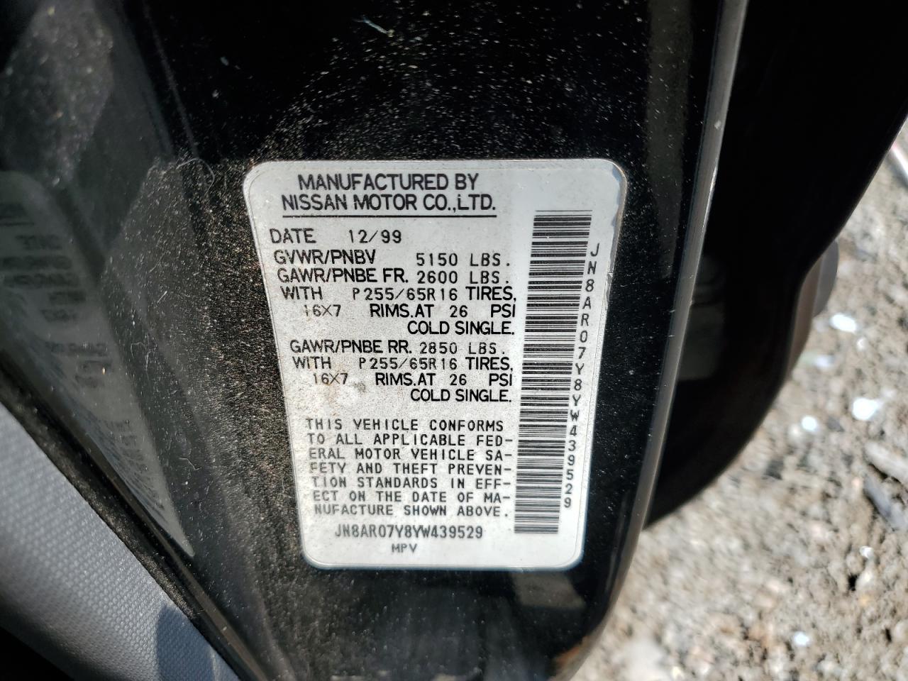 2000 Nissan Pathfinder Le VIN: JN8AR07Y8YW439529 Lot: 62534815