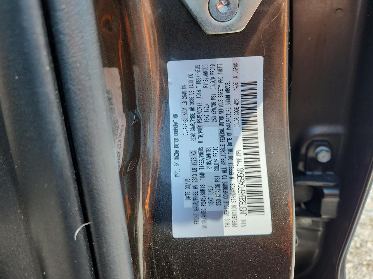2015 Mazda Cx-9 Sport VIN: JM3TB2BA5F0459548 Lot: 60217845