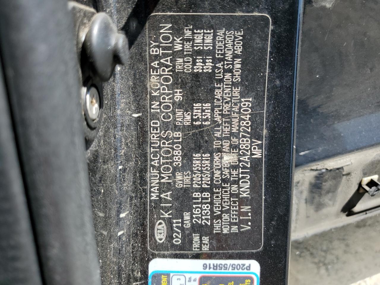 2011 Kia Soul + VIN: KNDJT2A28B7284091 Lot: 60278895
