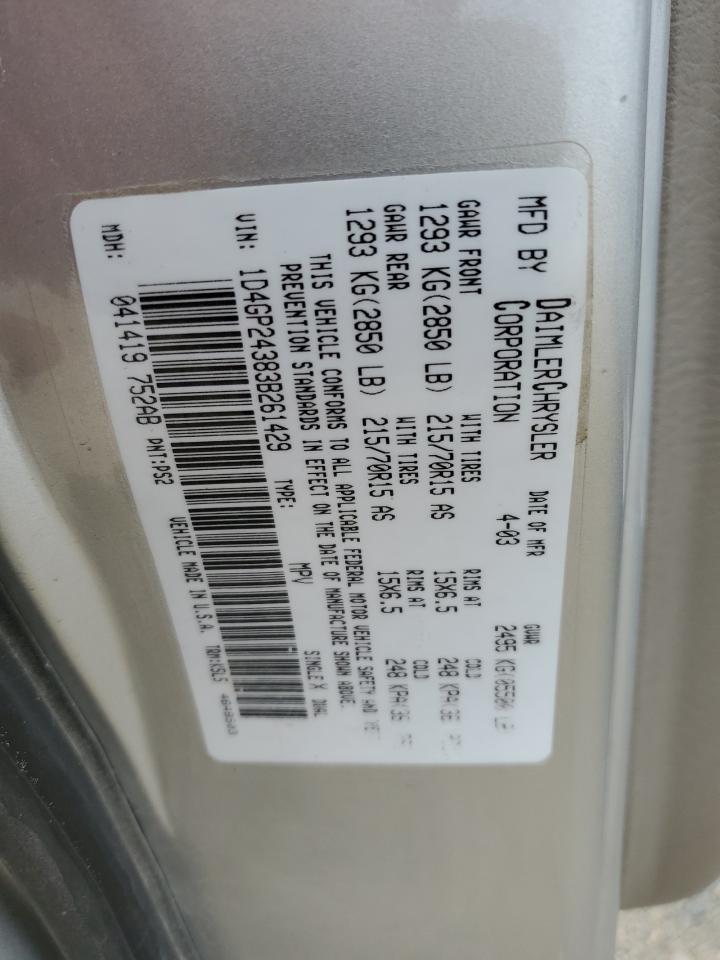 2003 Dodge Grand Caravan Se VIN: 1D4GP24383B261429 Lot: 60829195