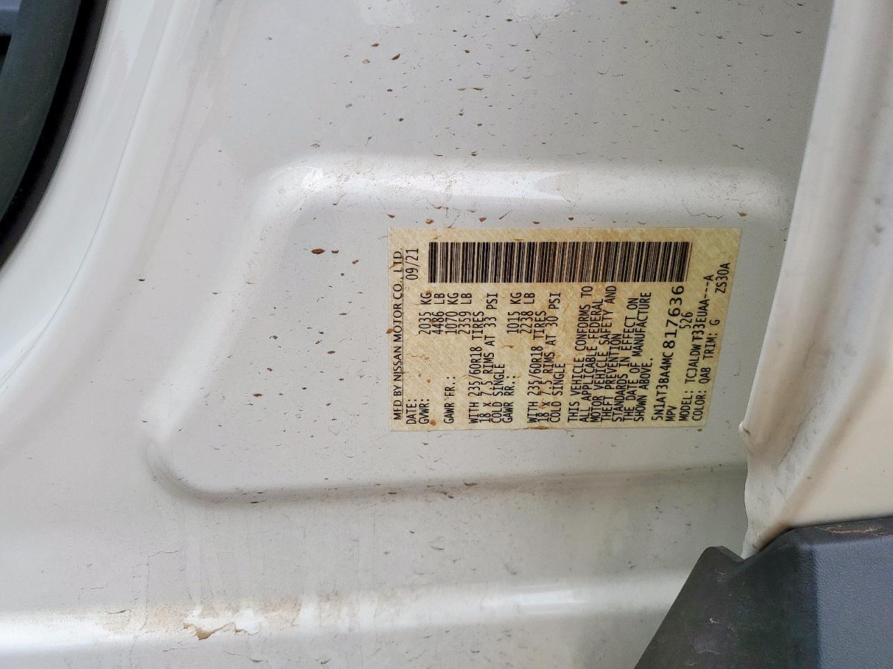 2021 Nissan Rogue Sv VIN: 5N1AT3BA4MC817636 Lot: 62718045
