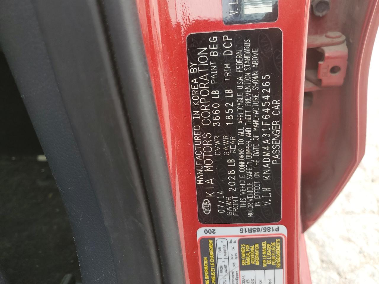 2015 Kia Rio Lx VIN: KNADM4A31F6454265 Lot: 61066345