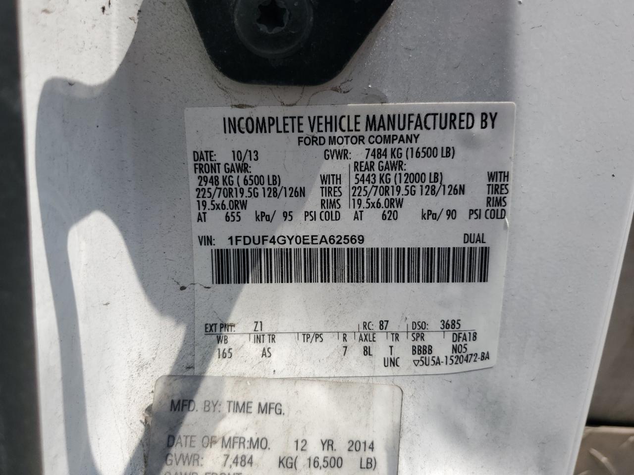 2014 Ford F450 Super Duty VIN: 1FDUF4GY0EEA62569 Lot: 58796905