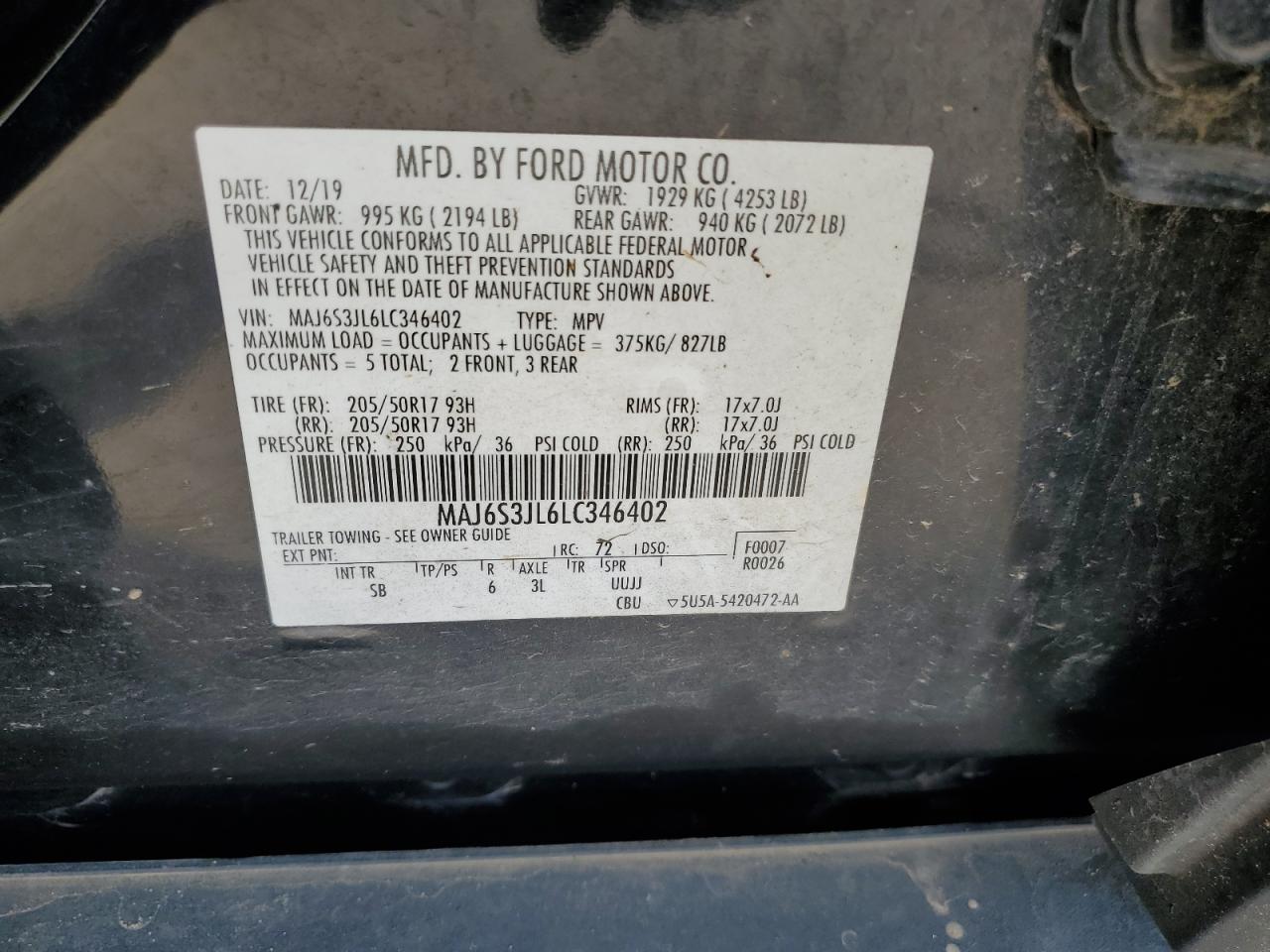 2020 Ford Ecosport Ses VIN: MAJ6S3JL6LC346402 Lot: 61973765