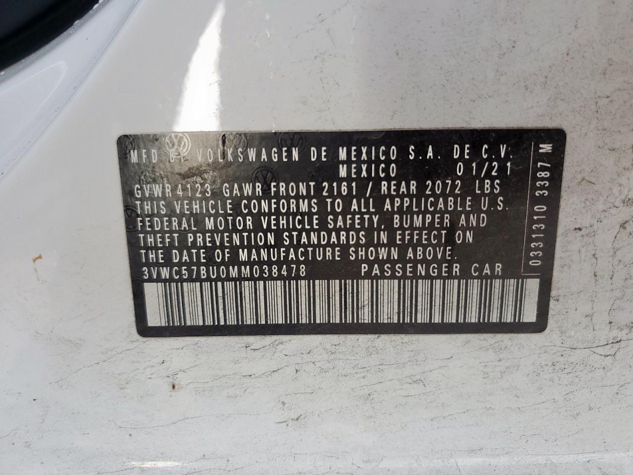 2021 Volkswagen Jetta S VIN: 3VWC57BU0MM038478 Lot: 62593485