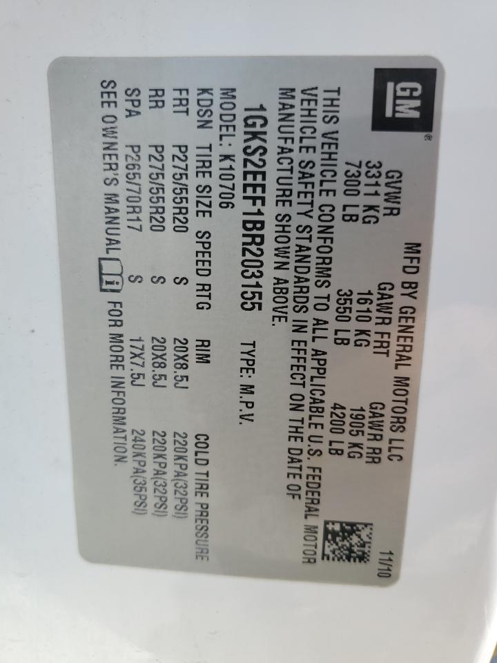 2011 GMC Yukon Denali VIN: 1GKS2EEF1BR203155 Lot: 62472395