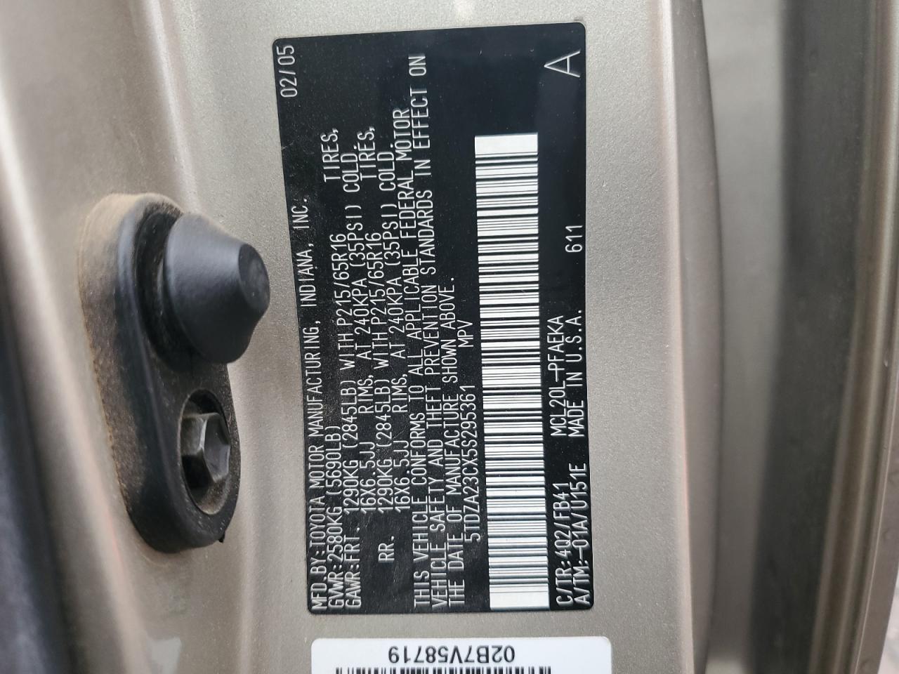 2005 Toyota Sienna Ce VIN: 5TDZA23CX5S295361 Lot: 61807945