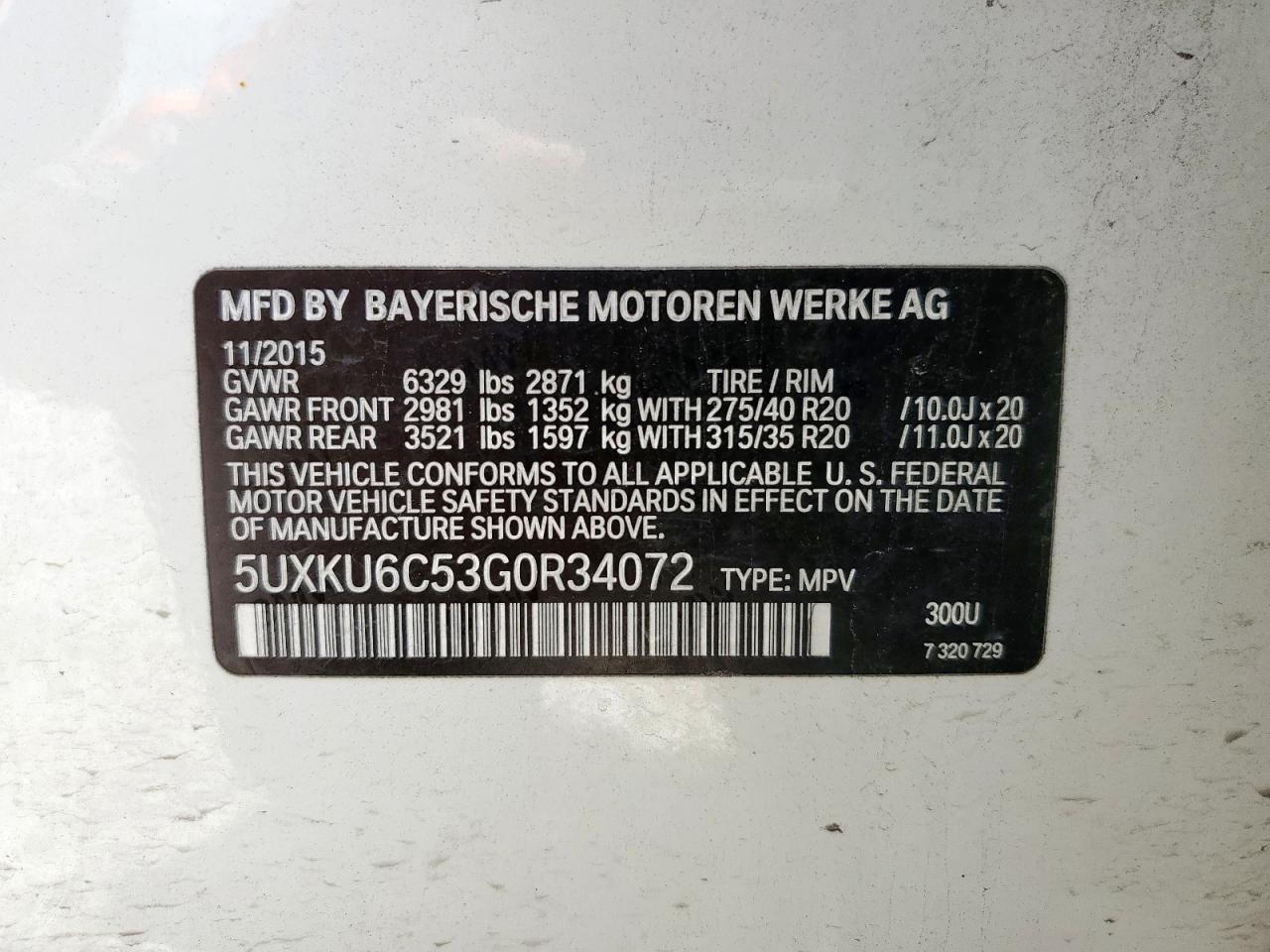2016 BMW X6 xDrive50I VIN: 5UXKU6C53G0R34072 Lot: 60338645
