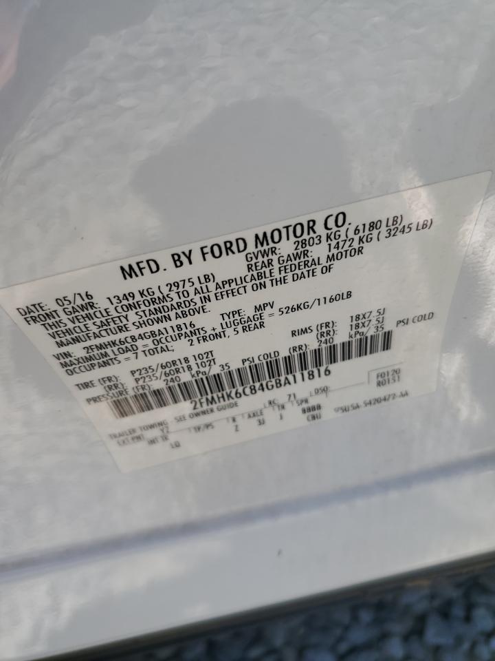 2016 Ford Flex Sel VIN: 2FMHK6C84GBA11816 Lot: 62731295