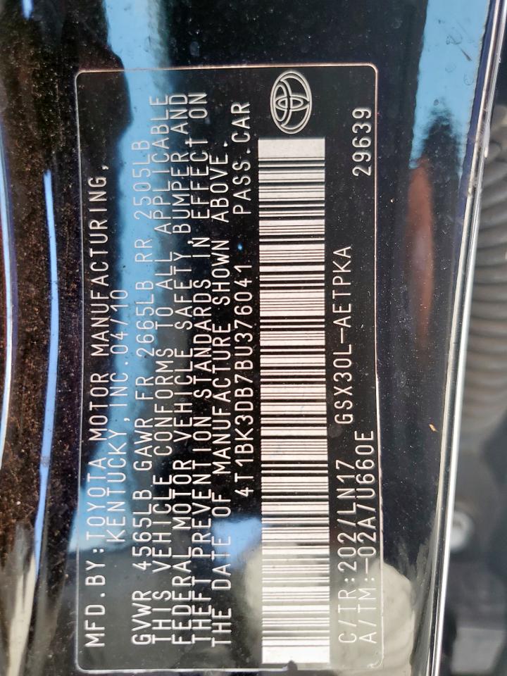 2011 Toyota Avalon Base VIN: 4T1BK3DB7BU376041 Lot: 62582425
