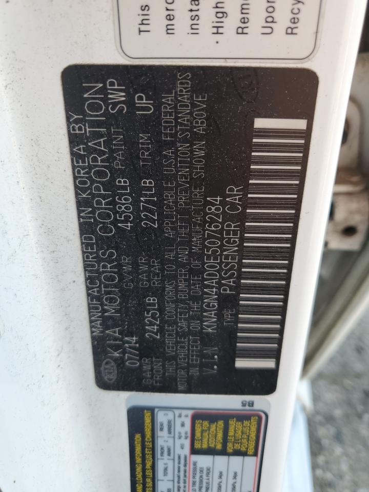 2014 Kia Optima Hybrid VIN: KNAGN4AD0E5076284 Lot: 91493145