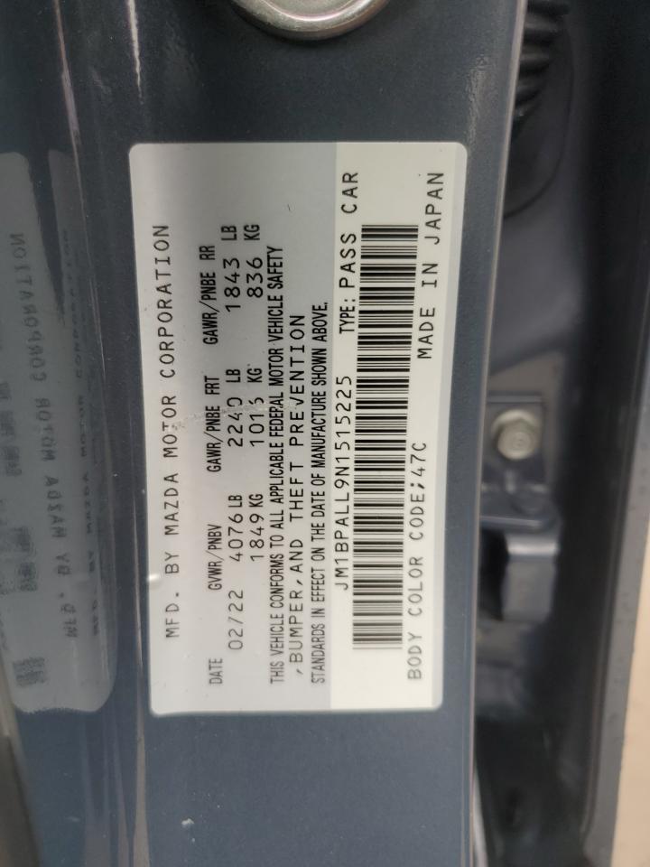 2022 Mazda 3 Preferred VIN: JM1BPALL9N1515225 Lot: 60860745