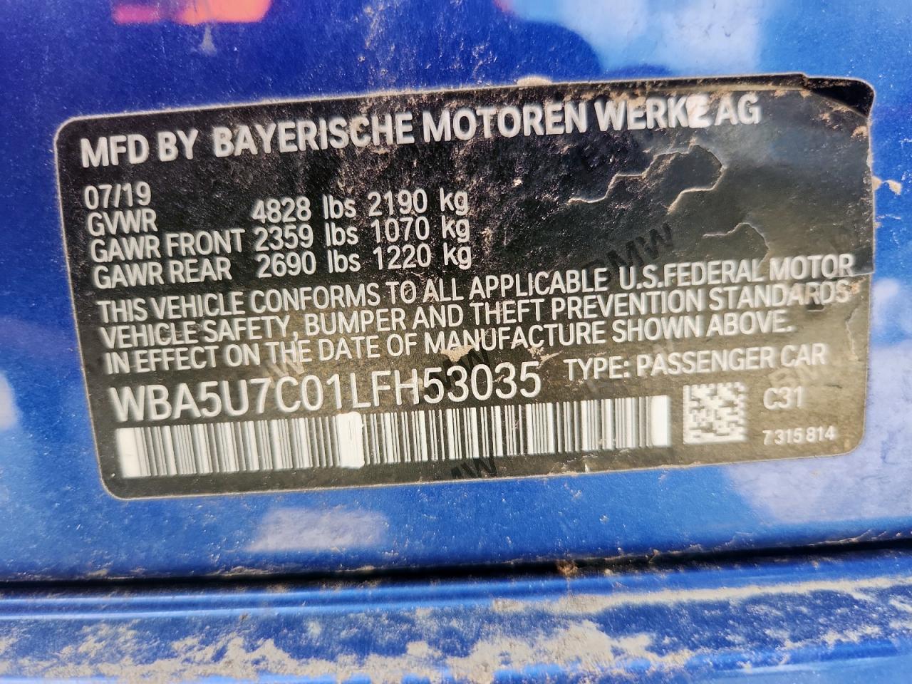 2020 BMW M340I VIN: WBA5U7C01LFH53035 Lot: 63114915