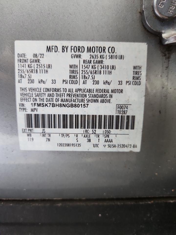 2022 Ford Explorer VIN: 1FMSK7BH8NGB80157 Lot: 62773395