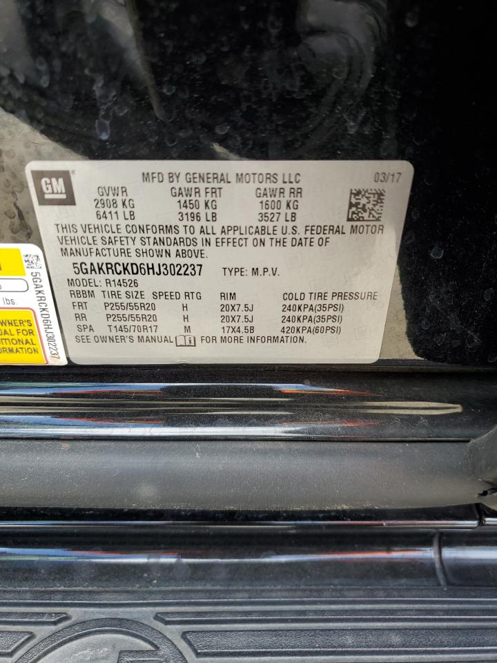 2017 Buick Enclave VIN: 5GAKRCKD6HJ302237 Lot: 62734165
