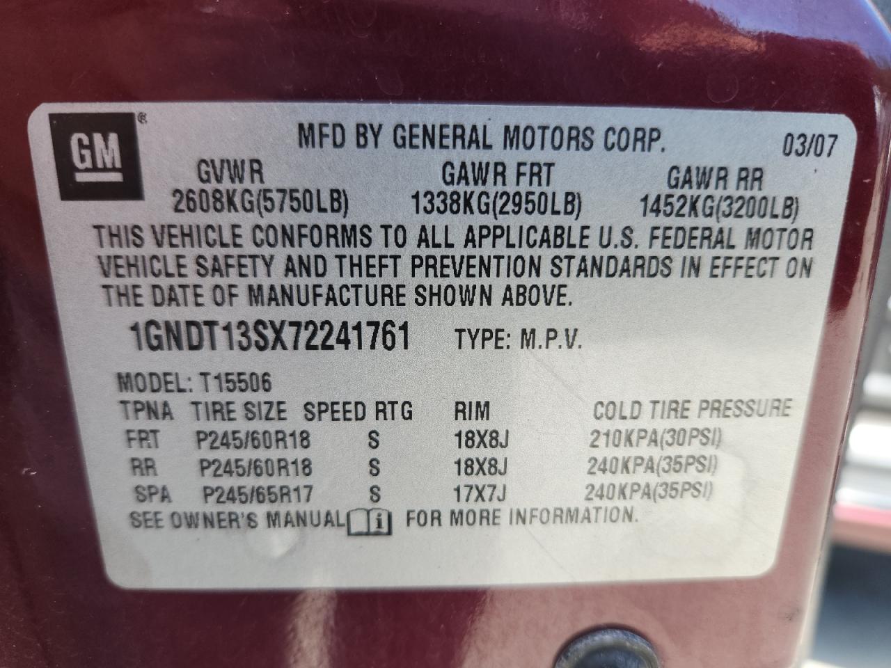 2007 Chevrolet Trailblazer Ls VIN: 1GNDT13SX72241761 Lot: 61947355