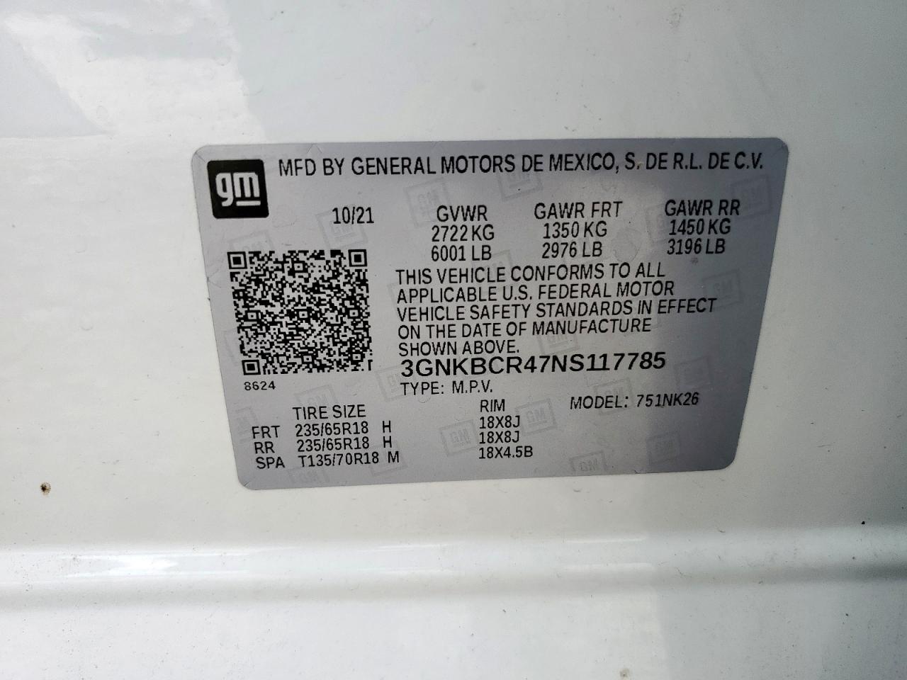 2022 Chevrolet Blazer 2Lt VIN: 3GNKBCR47NS117785 Lot: 58268975
