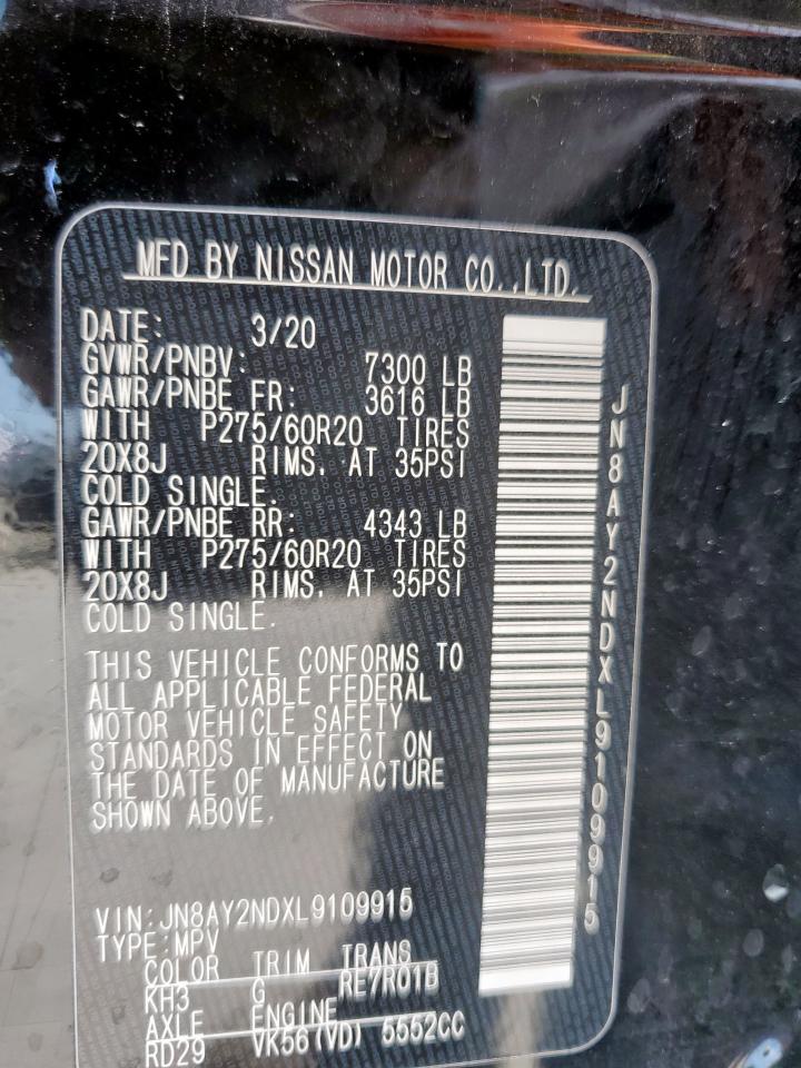 2020 Nissan Armada Sv VIN: JN8AY2NDXL9109915 Lot: 59988385
