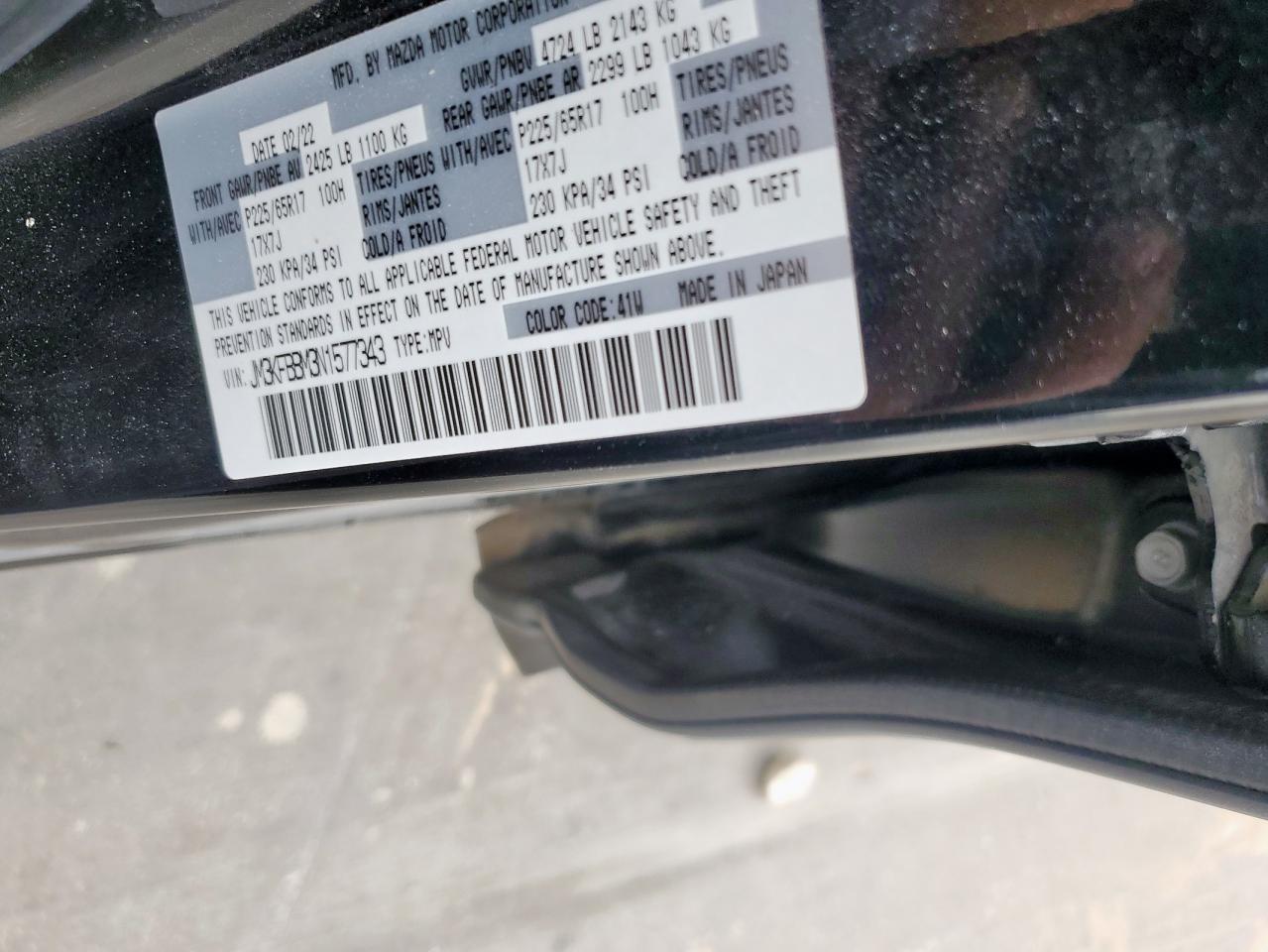 2022 Mazda Cx-5 Select VIN: JM3KFBBM3N1577343 Lot: 59375095