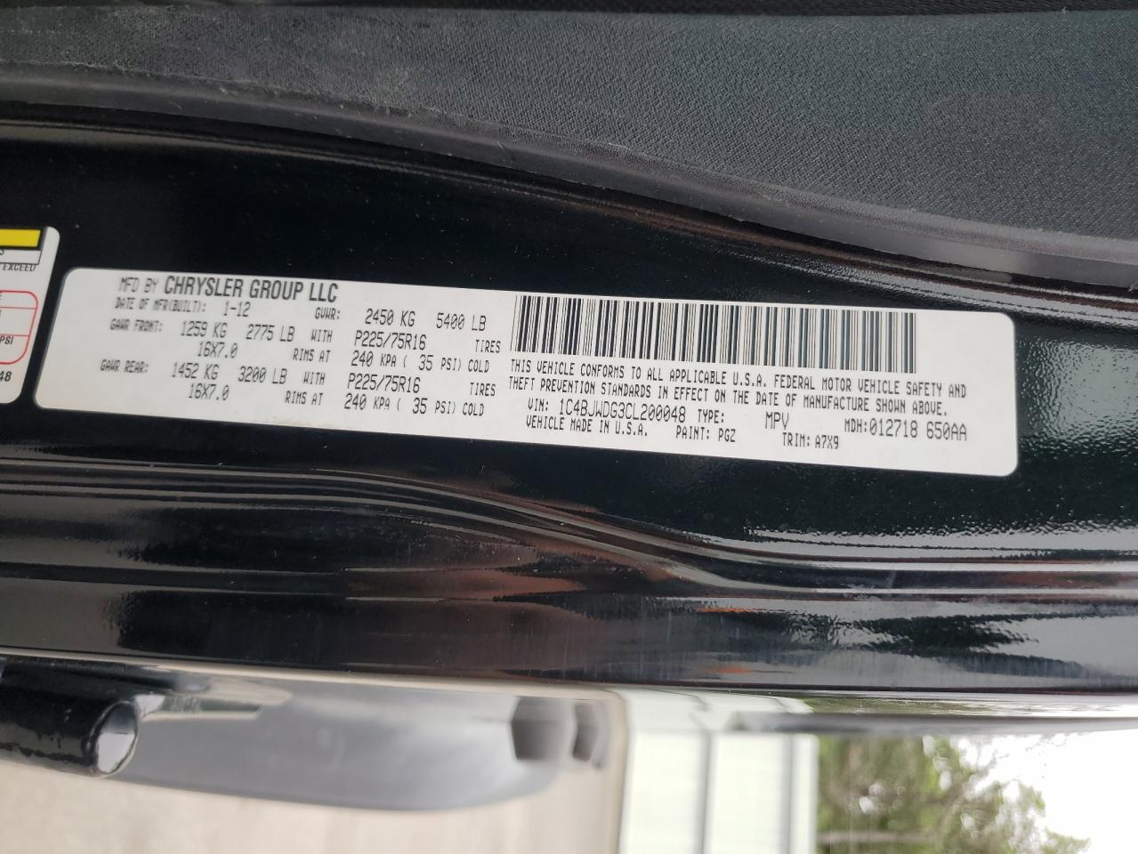 2012 Jeep Wrangler Unlimited Sport VIN: 1C4BJWDG3CL200048 Lot: 62724985