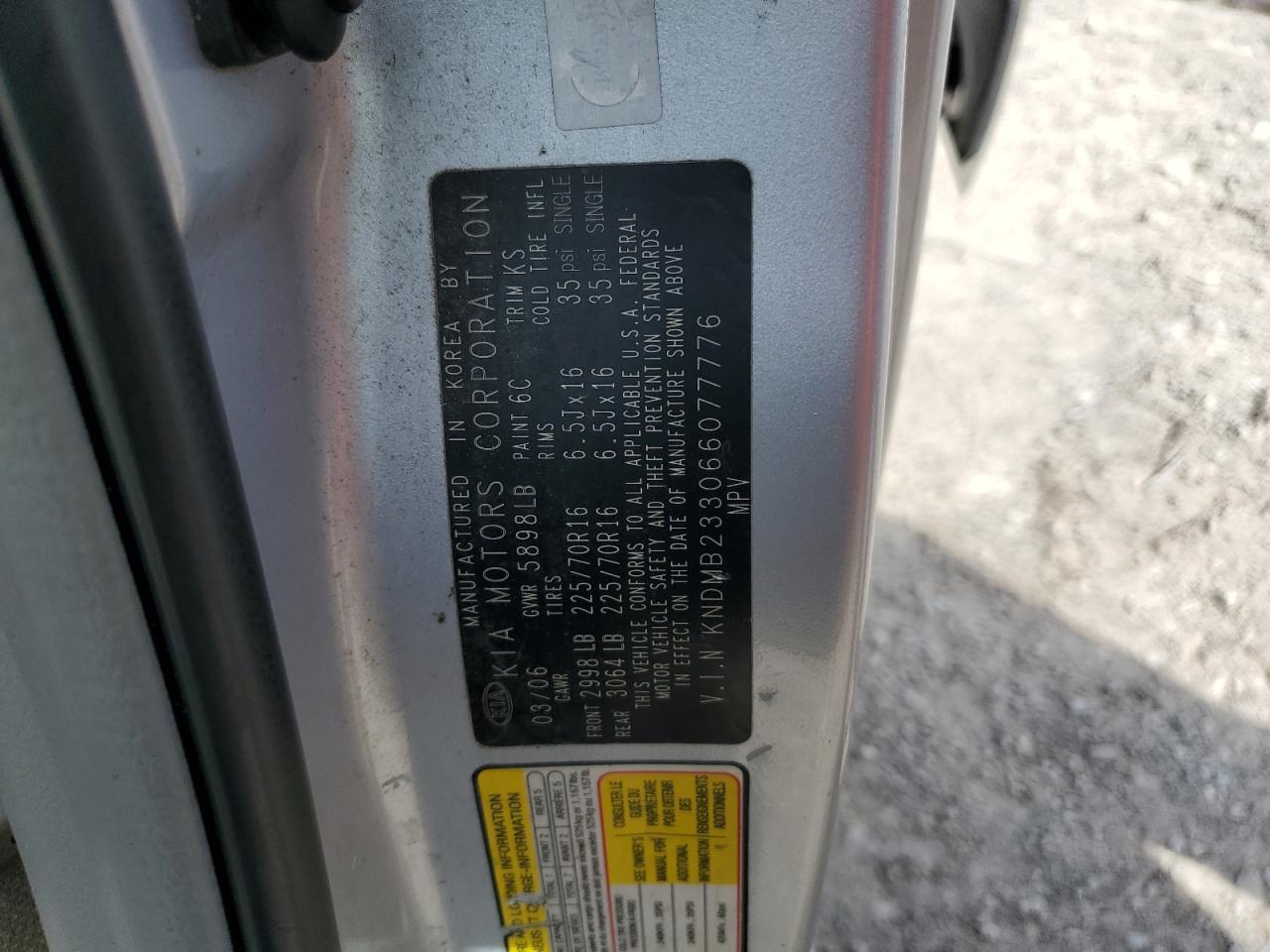2006 Kia Sedona Ex VIN: KNDMB233066077776 Lot: 60939005