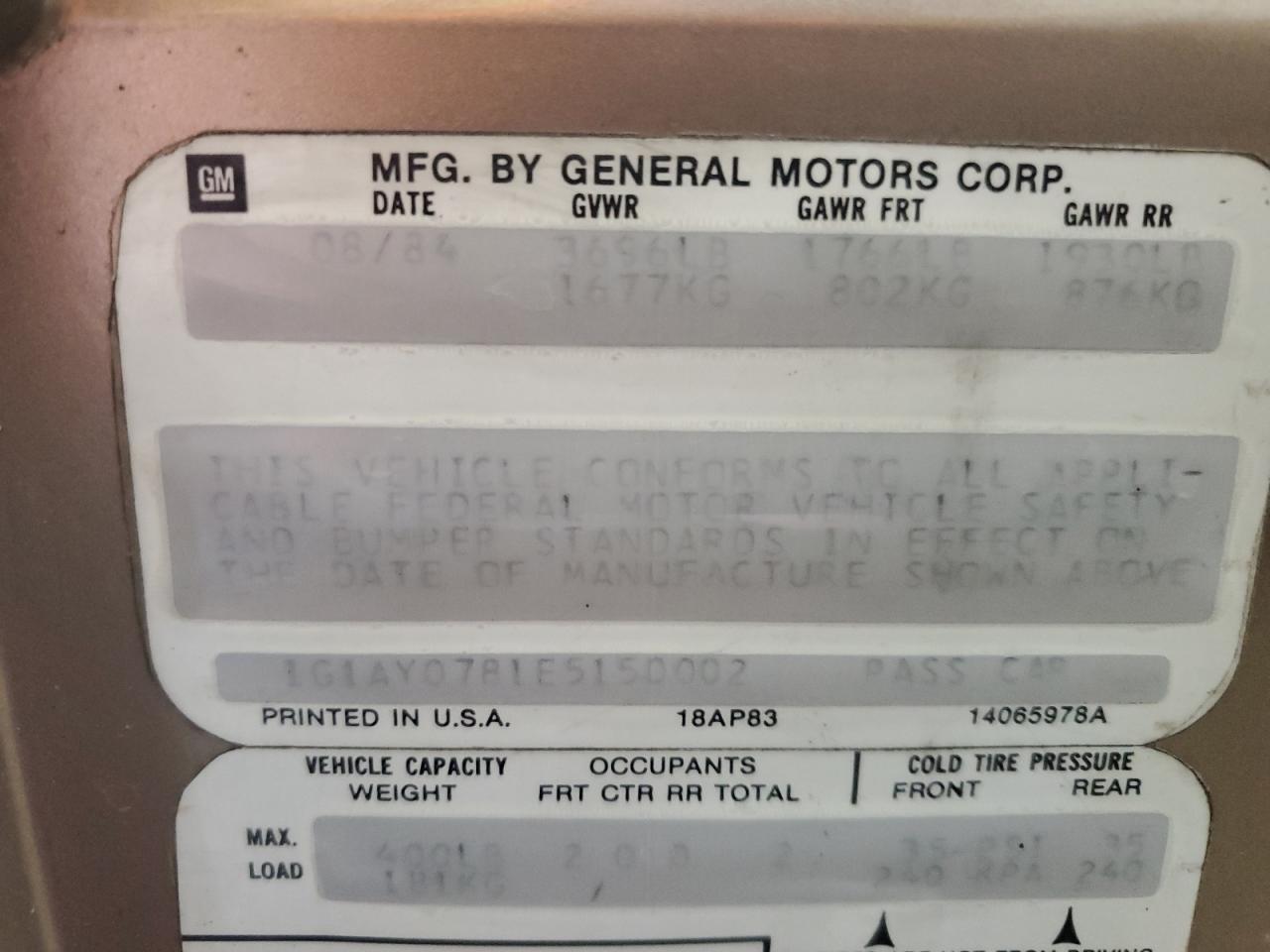 1984 Chevrolet Corvette VIN: 1G1AY0781E5150002 Lot: 61264925