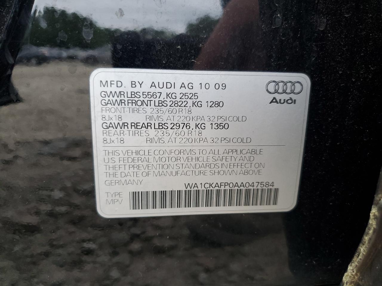 2010 Audi Q5 Premium VIN: WA1CKAFP0AA047584 Lot: 62495605