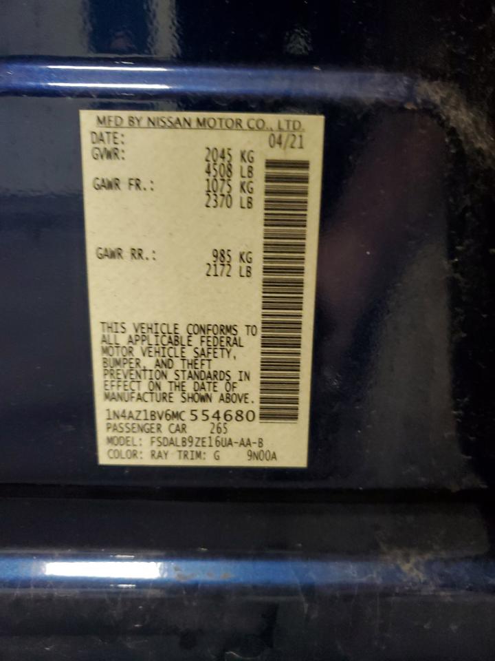 2021 Nissan Leaf S VIN: 1N4AZ1BV6MC554680 Lot: 59994565