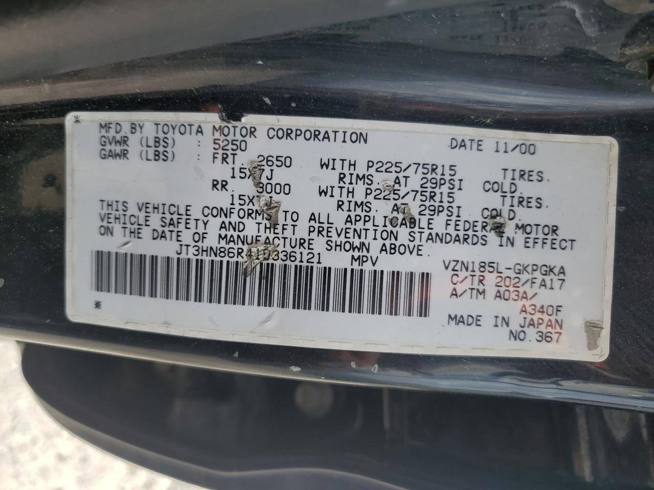 2001 Toyota 4Runner Sr5 VIN: JT3HN86R410336121 Lot: 62888605