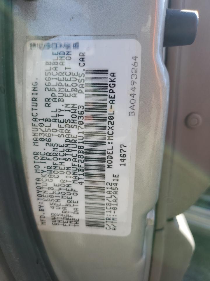 2001 Toyota Avalon Xl VIN: 4T1BF28B81U170363 Lot: 61434495