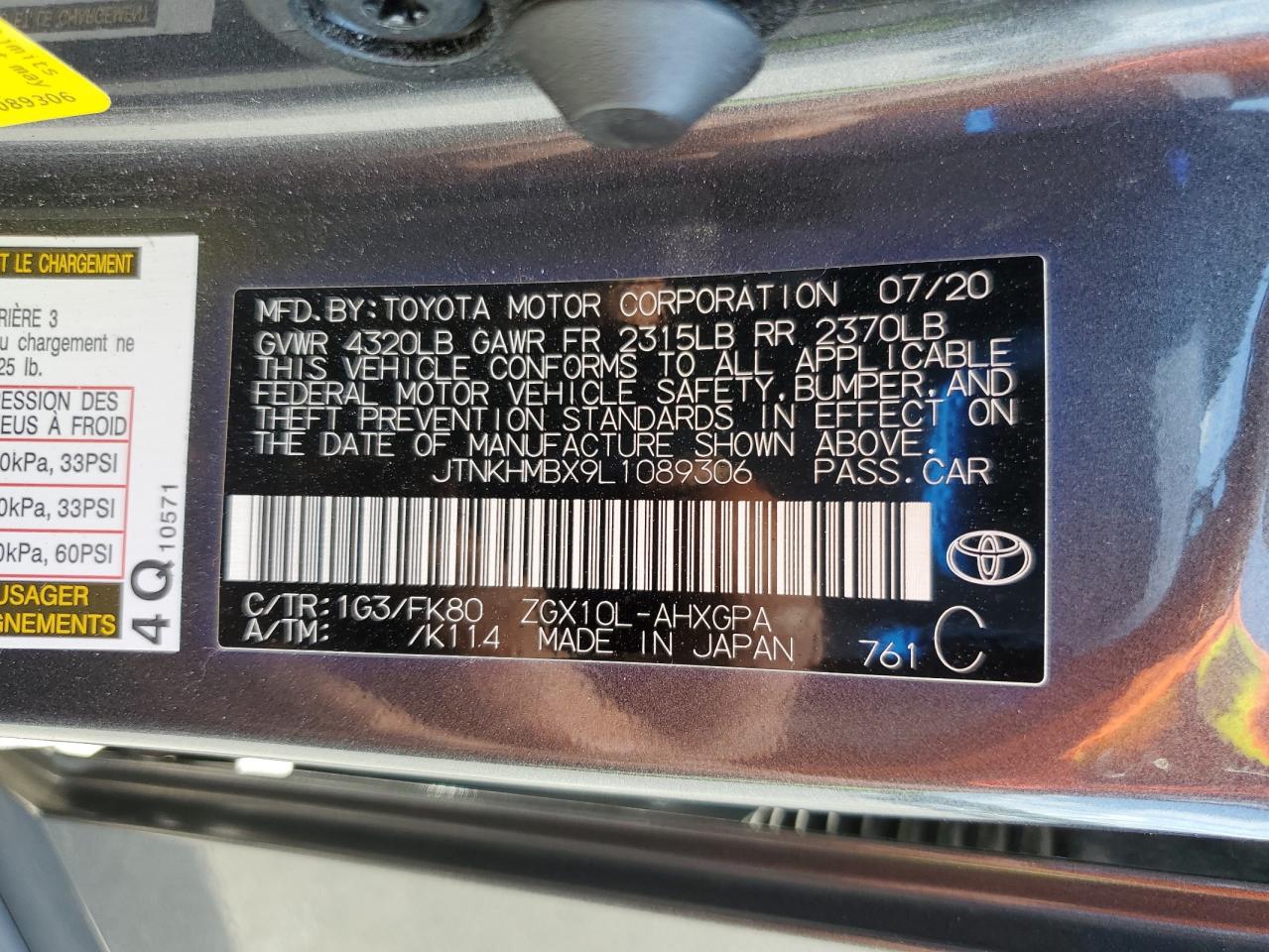 2020 Toyota C-Hr Xle VIN: JTNKHMBX9L1089306 Lot: 62336155
