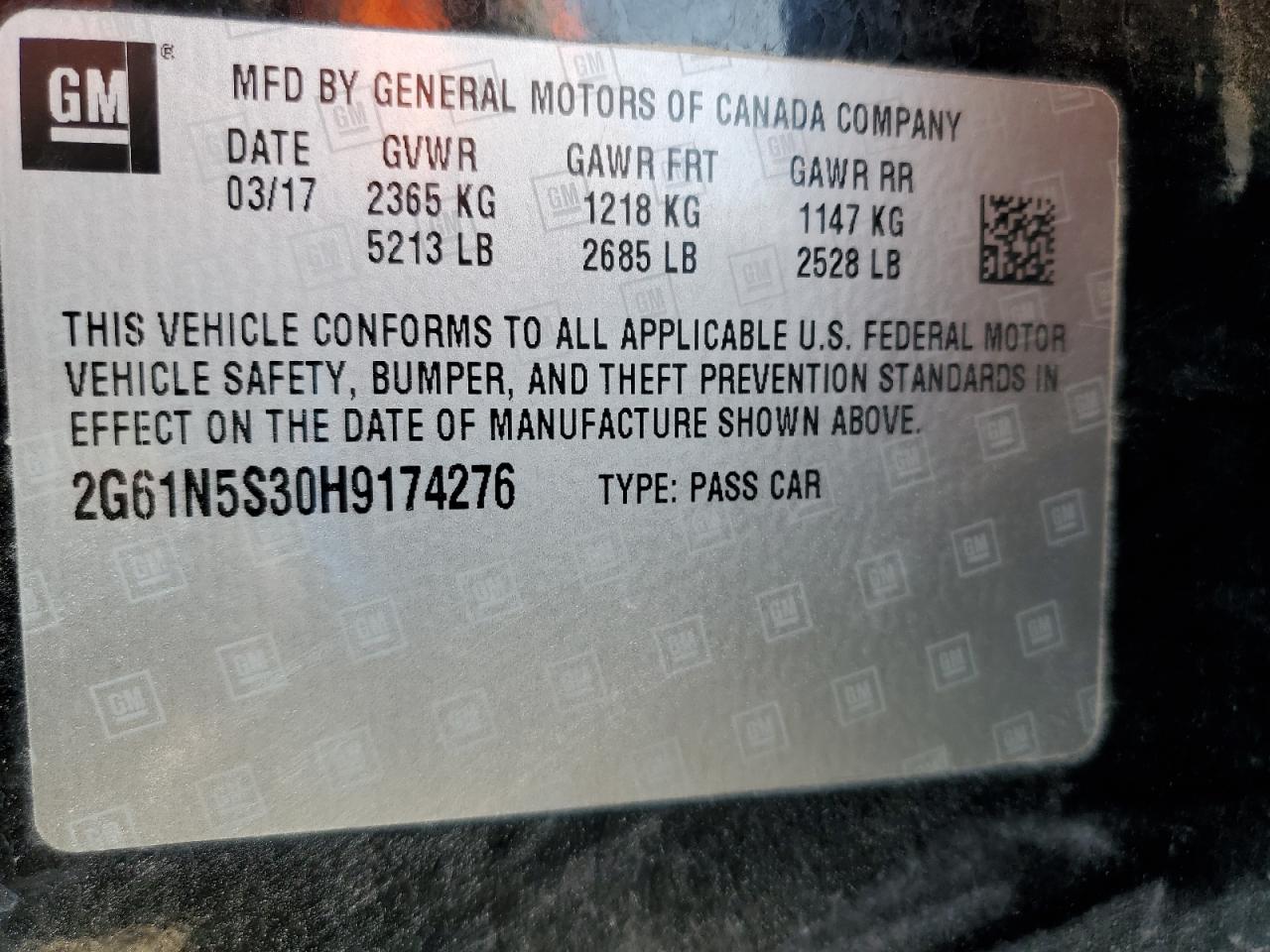2017 Cadillac Xts Luxury VIN: 2G61N5S30H9174276 Lot: 60587795