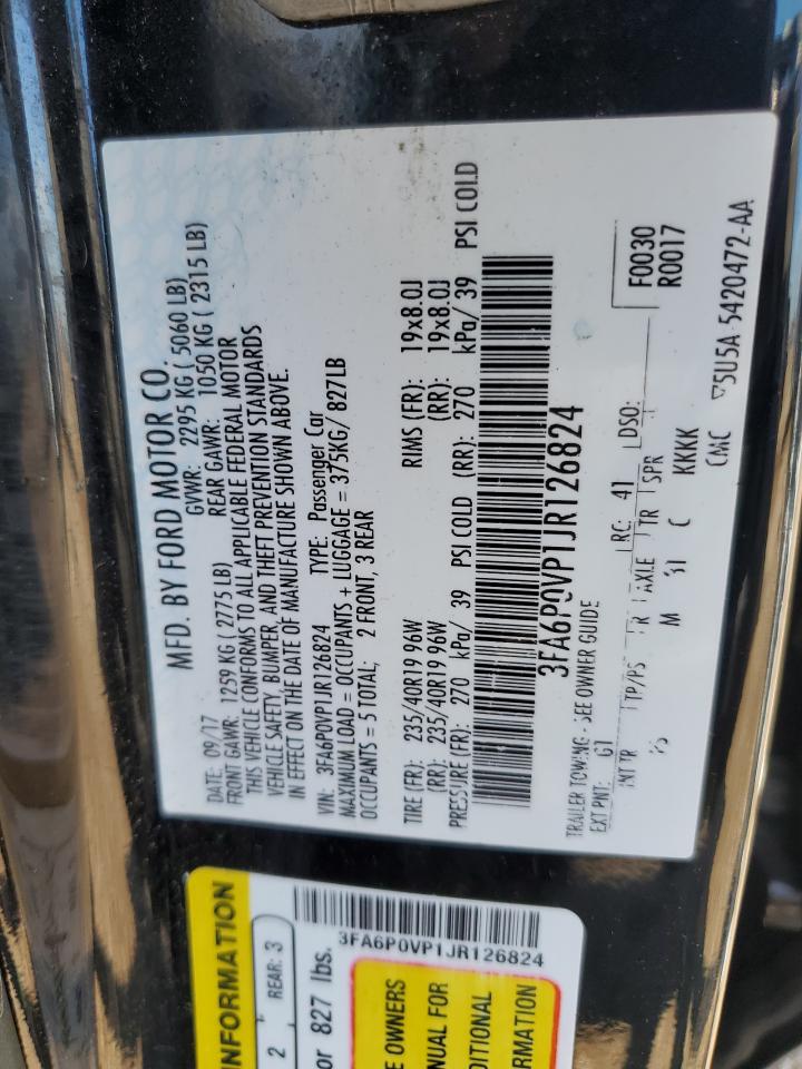 2018 Ford Fusion Sport VIN: 3FA6P0VP1JR126824 Lot: 62312685