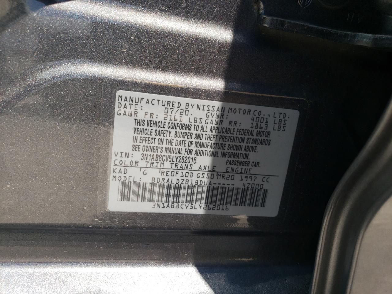 2020 Nissan Sentra Sv VIN: 3N1AB8CV5LY262016 Lot: 62387465